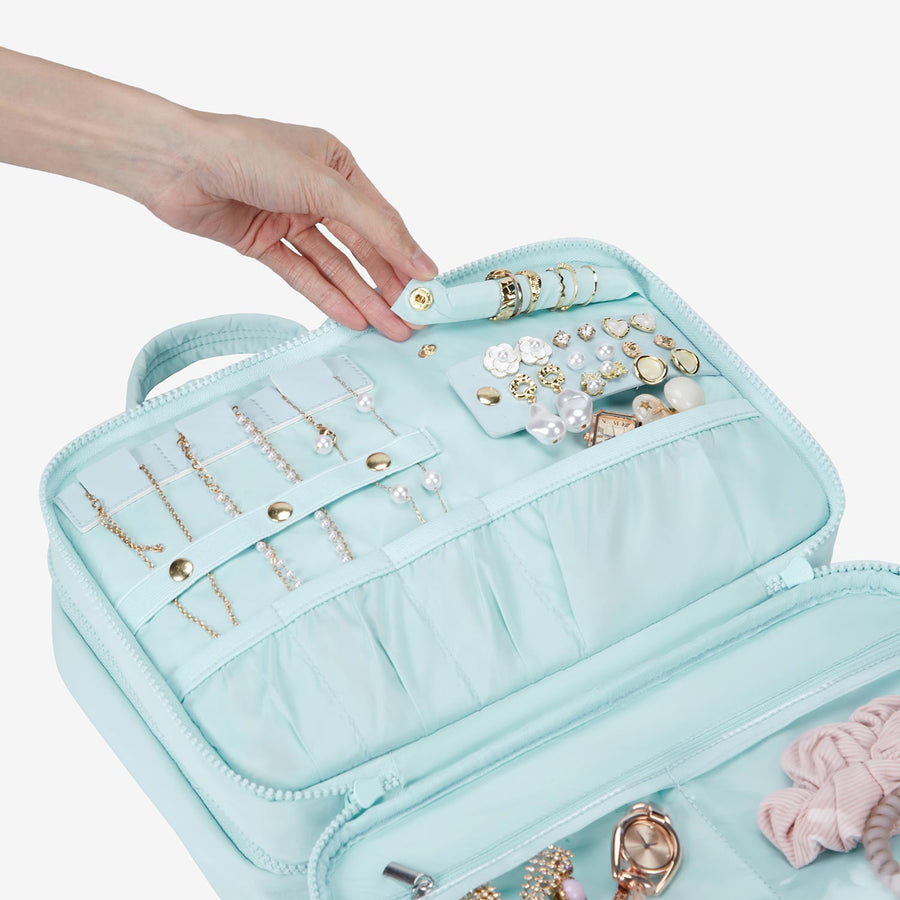 Large Cosmetic Bag for Jewelry with Unique Front Compartment