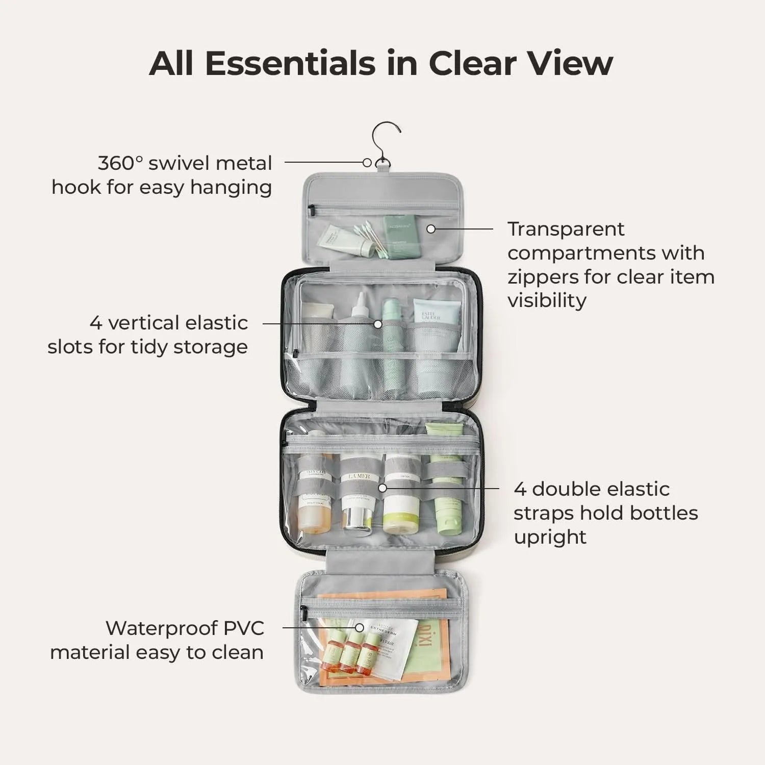 Walker Hanging Travel Toiletry Bag with Cosmetics Compartment