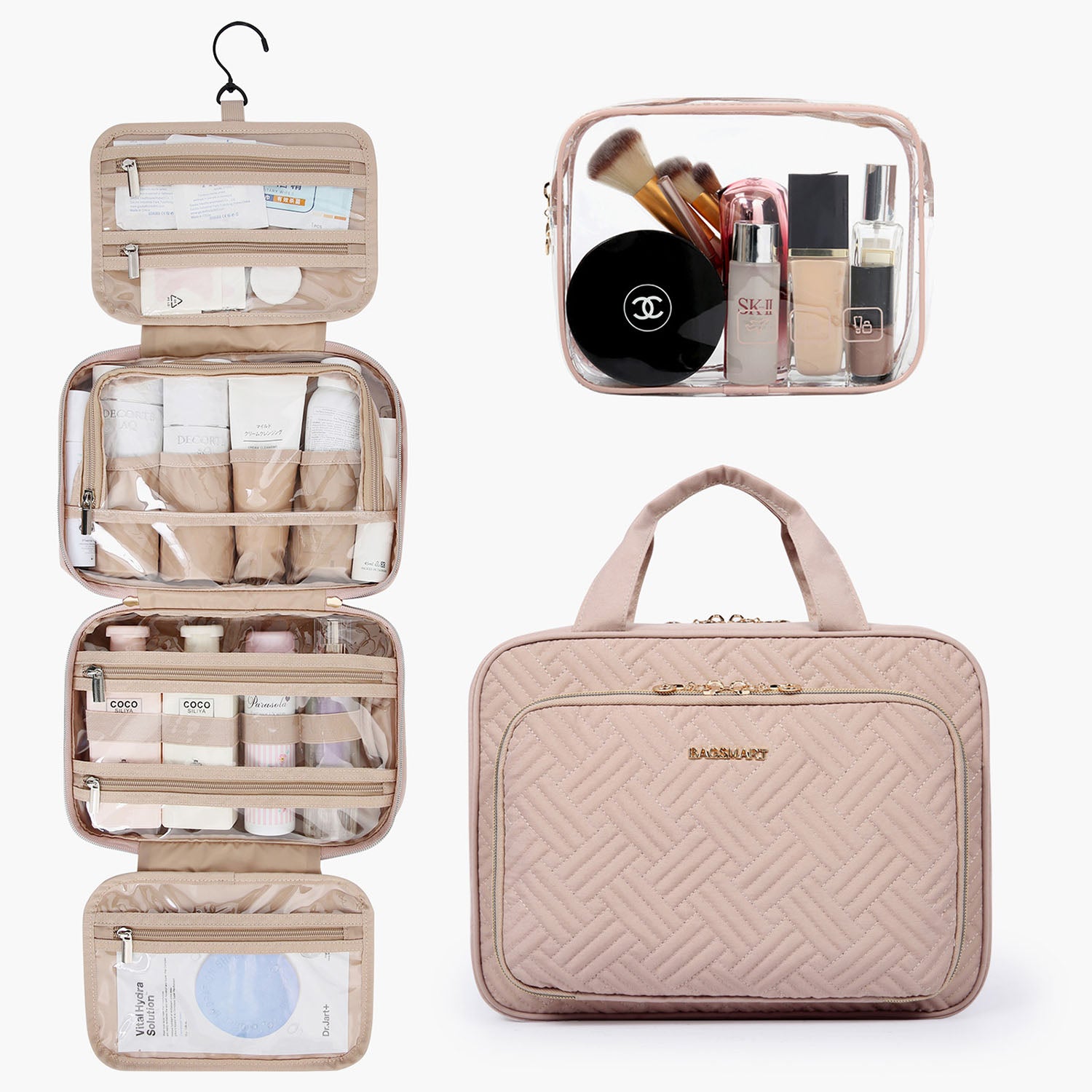BAGSMART Toiletry Bag Hanging Travel Makeup Organizer with TSA Approved  Transparent Cosmetic Bag Makeup Bag for Full Sized Toiletries, Medium-Black