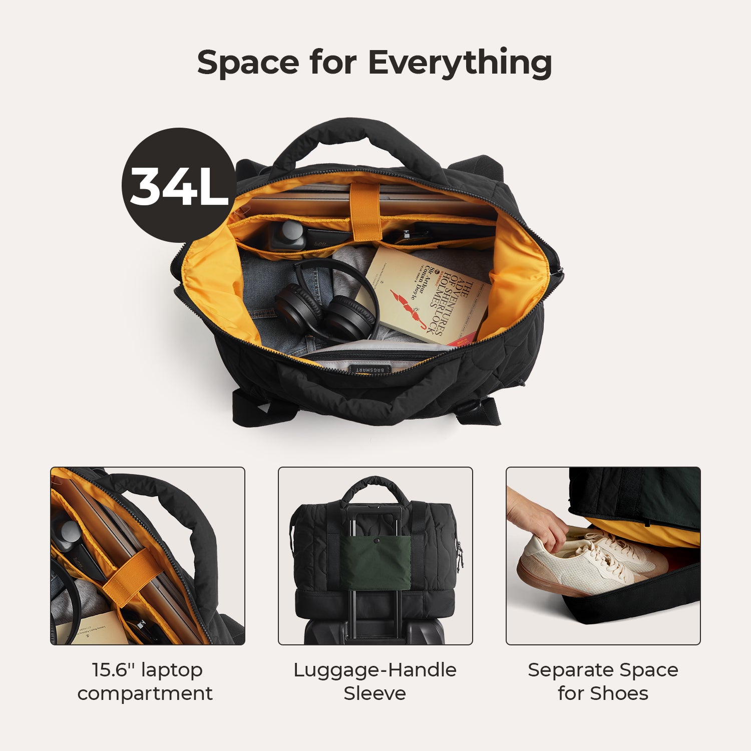 Walker 34L Laptop Duffle with Shoe Compartment - BAGSMART