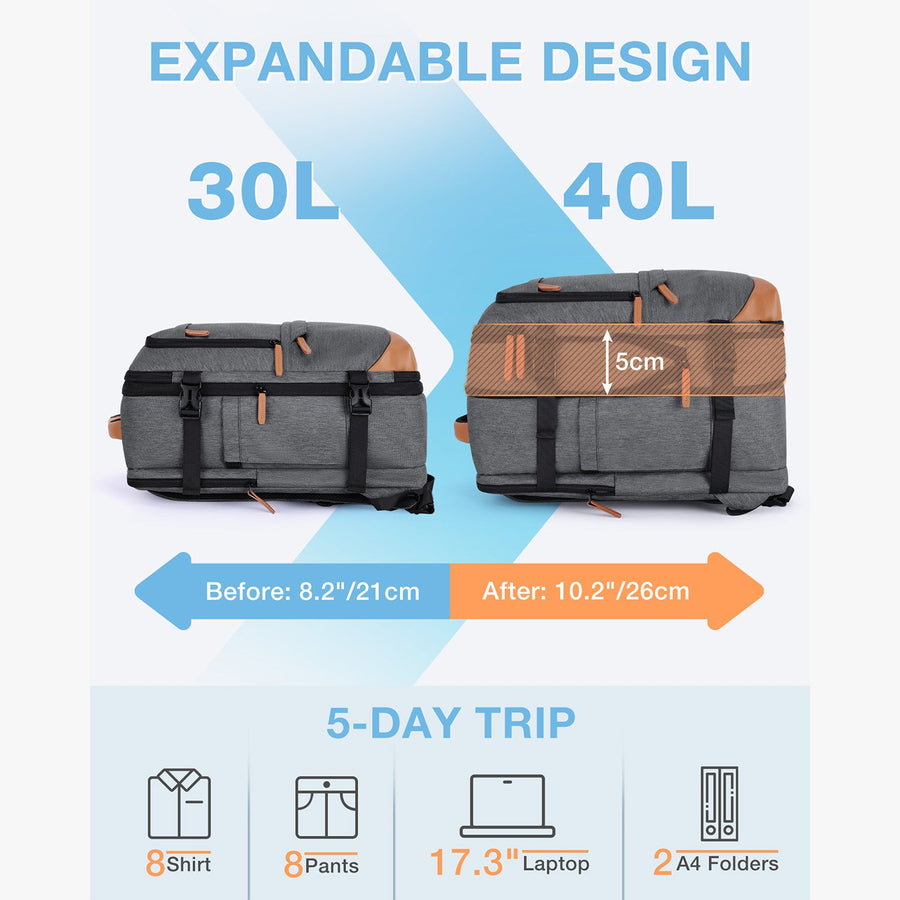40L Travel Backpack with Expandable Design