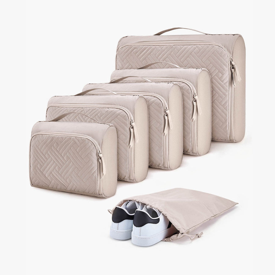 6 PCS Quilted Packing Organizer Cubes with Shoes Bag-Bagsmart