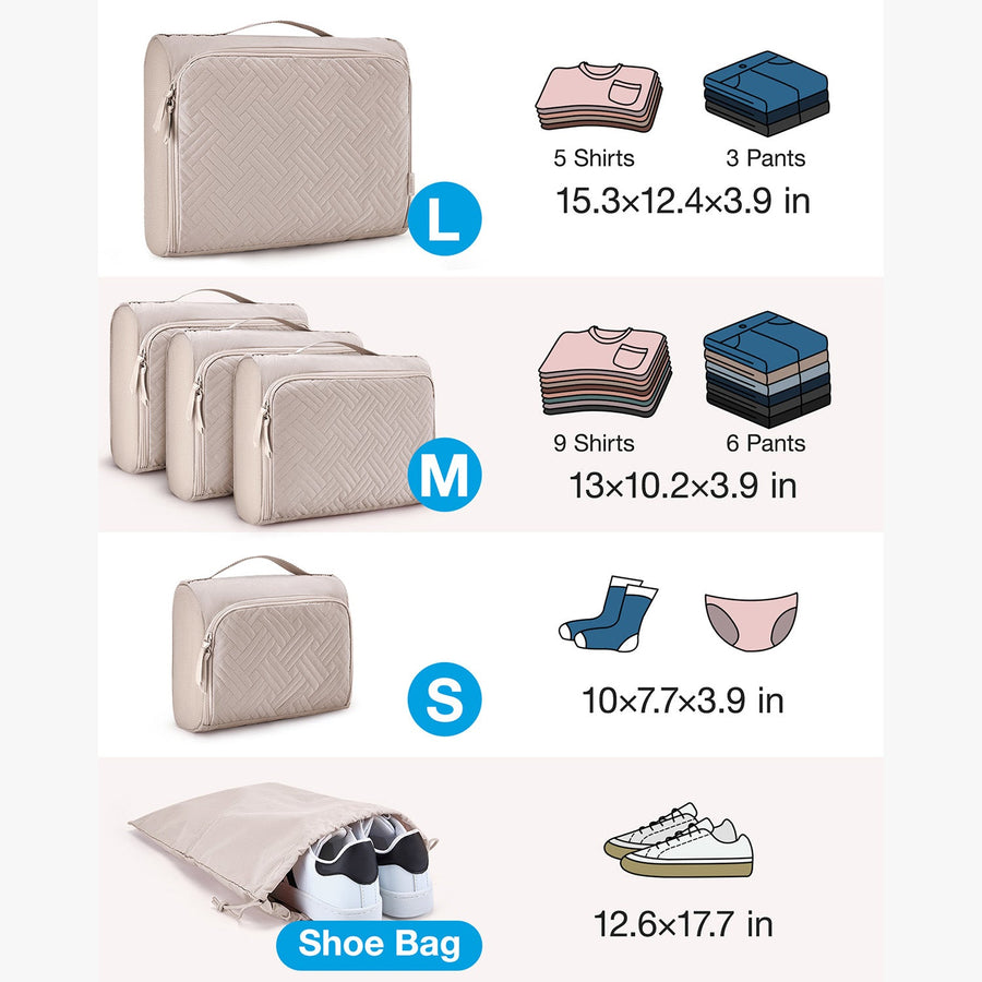 6 Set Quilted Luggage Organizer Cubes with Shoes Bag-Bagsmart