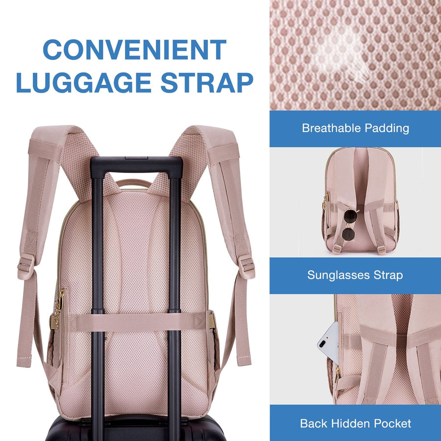 Bonchemin 15.6" Lightweight Pink Travel Laptop Backpacks with Convenient Luggage Strap-Bagsmart
