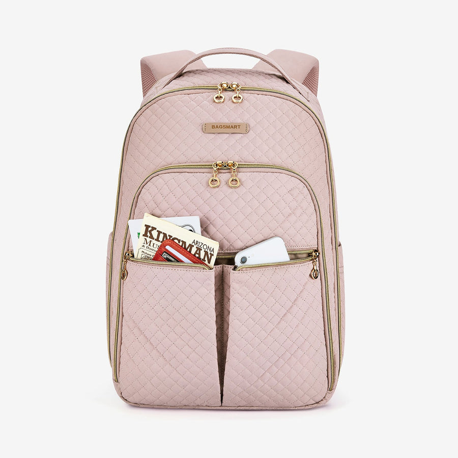 Bonchemin Lightweight Pink Travel Laptop Backpacks with 2 Access Pockets-Bagsmart